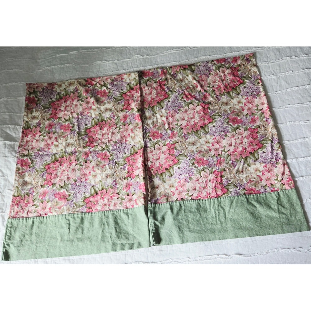 Vintage Floral Pillowcase Set 2 Standard Pink Azalea Lilac Sage Cottagecore - Picture 3 of 8